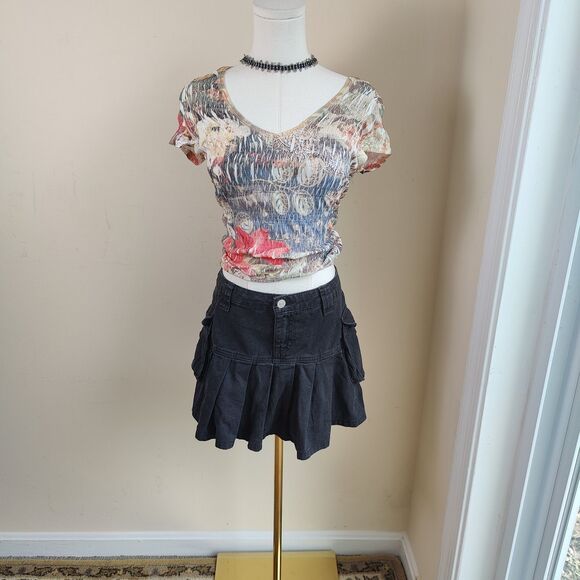 Forever 21 Denim Cargo Mini Skirt Pleated 100% Cotton Size S - Picture 1 of 5